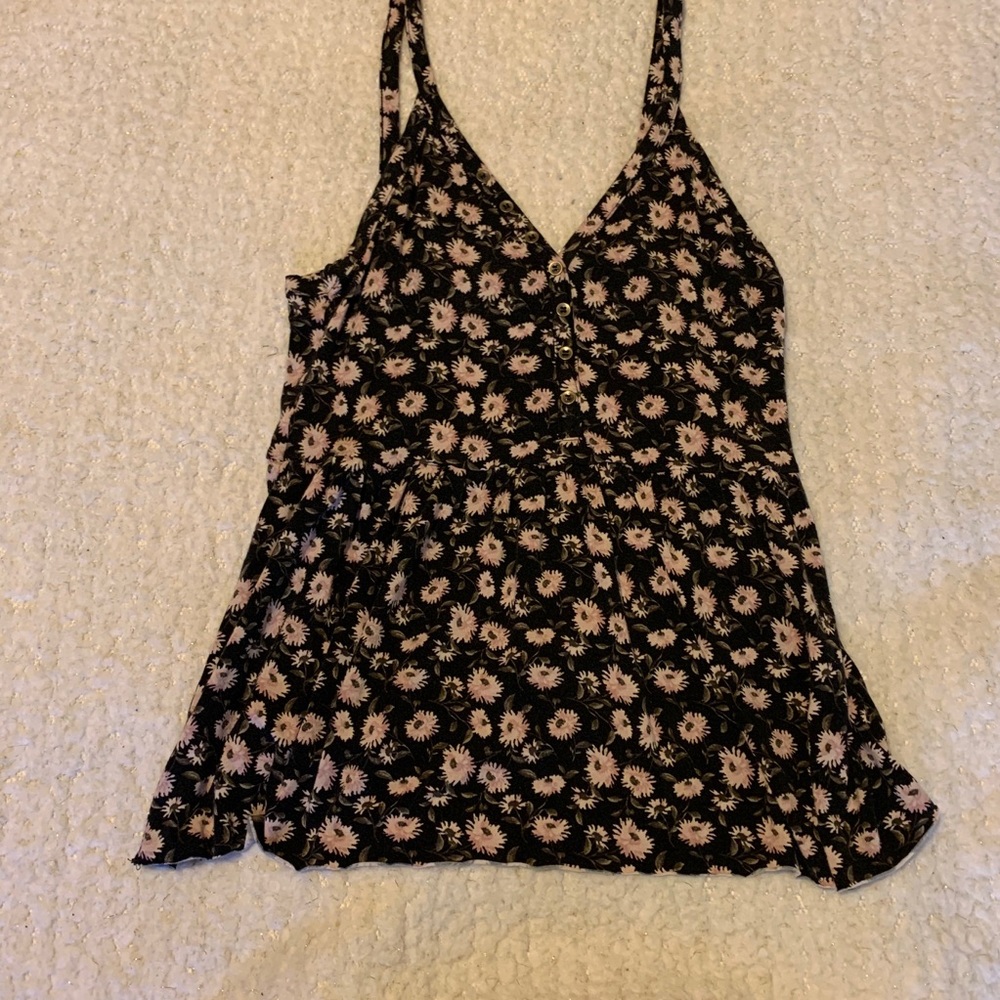 Black tank top with pink flowers